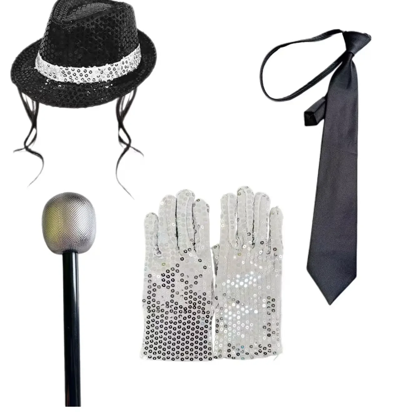 2026 Retro Star Costume Accessories Kit Performance Sequin Hat, Sunglasses, Gloves and Fake Headset for Adults Cosplay