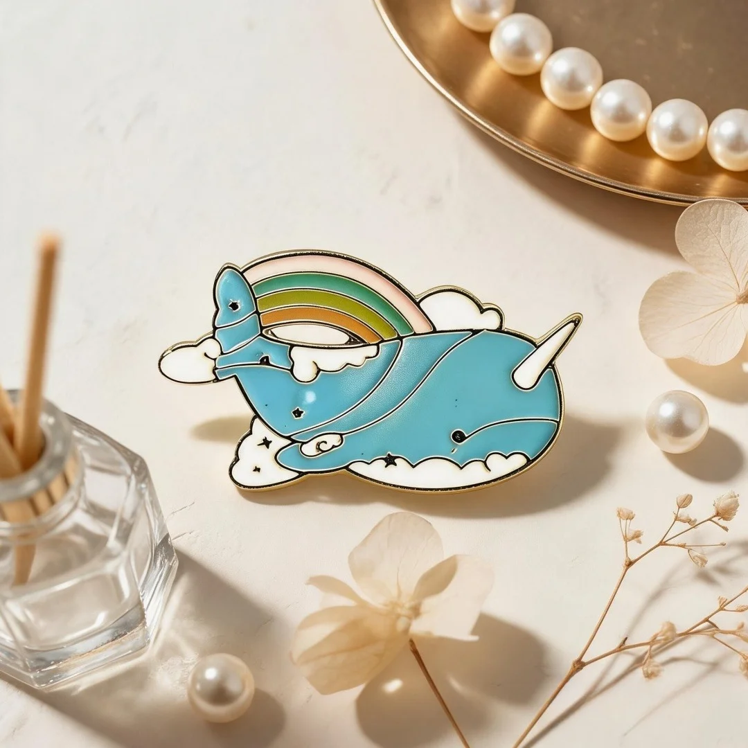 Cute Narwhal Enamel Pin Dream Rainbow Cloud Star Kawaii Ocean Animal Metal Brooch Badge For Backpack Jacket Decor Gift