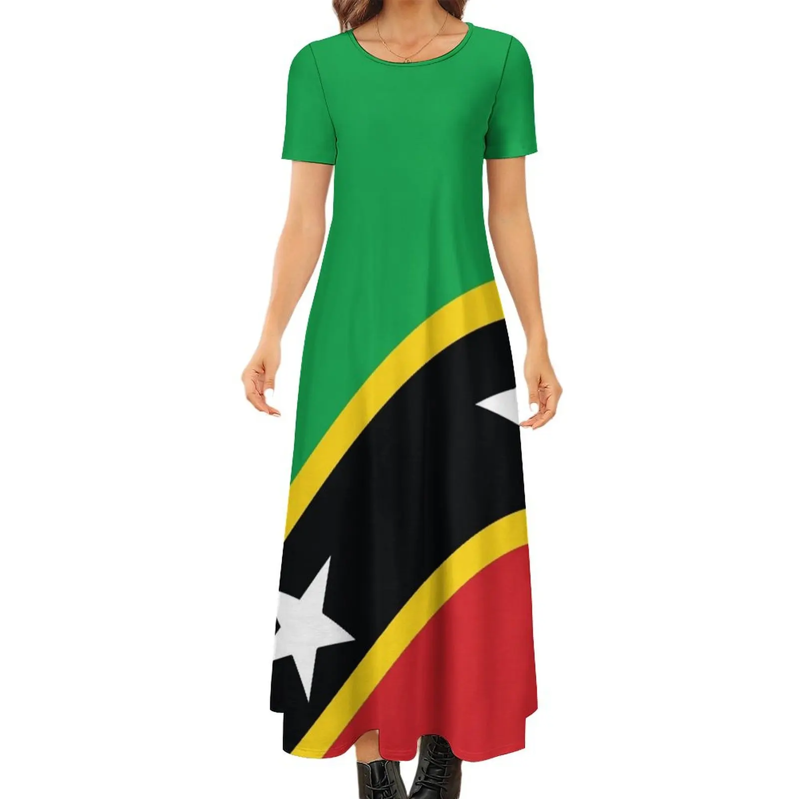 St Kitts and Nevis National Flag Round Neck Short Sleeve Dress prom dress 2024 elegant chic wedding evening dresses dress