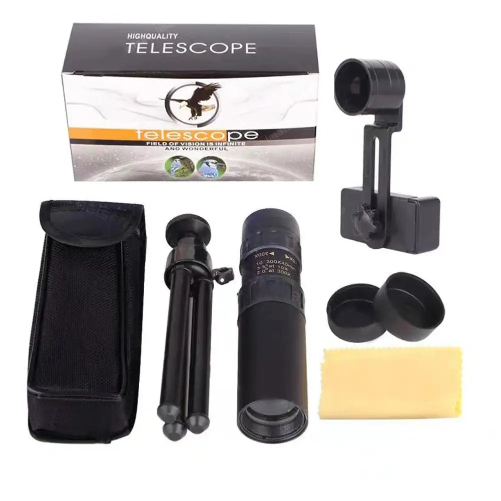 Cámara Monocular de Metal con Zoom continuo para teléfono móvil, telescopio ajustable de alta definición para caza y turismo al aire libre, 10-300x40