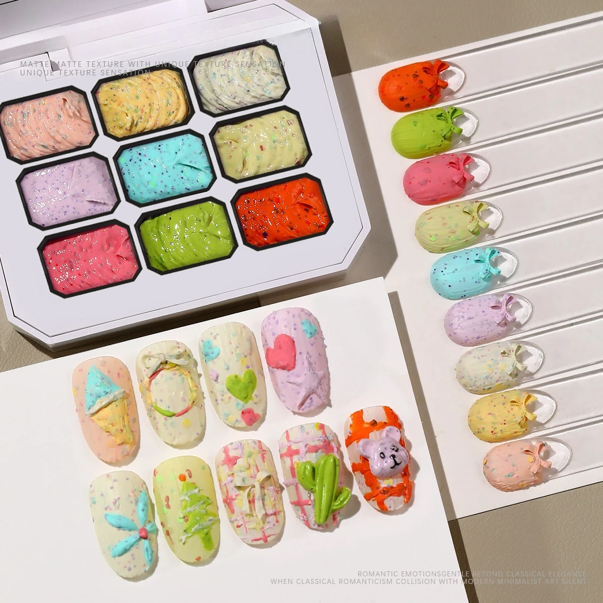 

9 цветов, рисунок ногтей, 3D моделирование, картина маслом, гель-лак для ногтей, сделай сам, матовый цвет, окрашенный резной клей, дизайн ногтей для маникюра