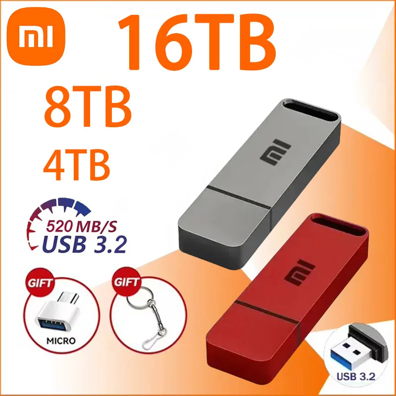 Xiaomi 16TB Flash Drive USB3.2 High Speed Transfer Metal Type C U Flash SSD Portable Mini Flash Drive Memory Waterproof U Drive