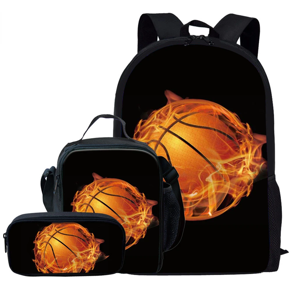 Harajuku Novelty Flame Basketball Football 3D Print 3pcs/Set pupil School Bags Laptop Daypack Backpack Lunch bag Pencil Case