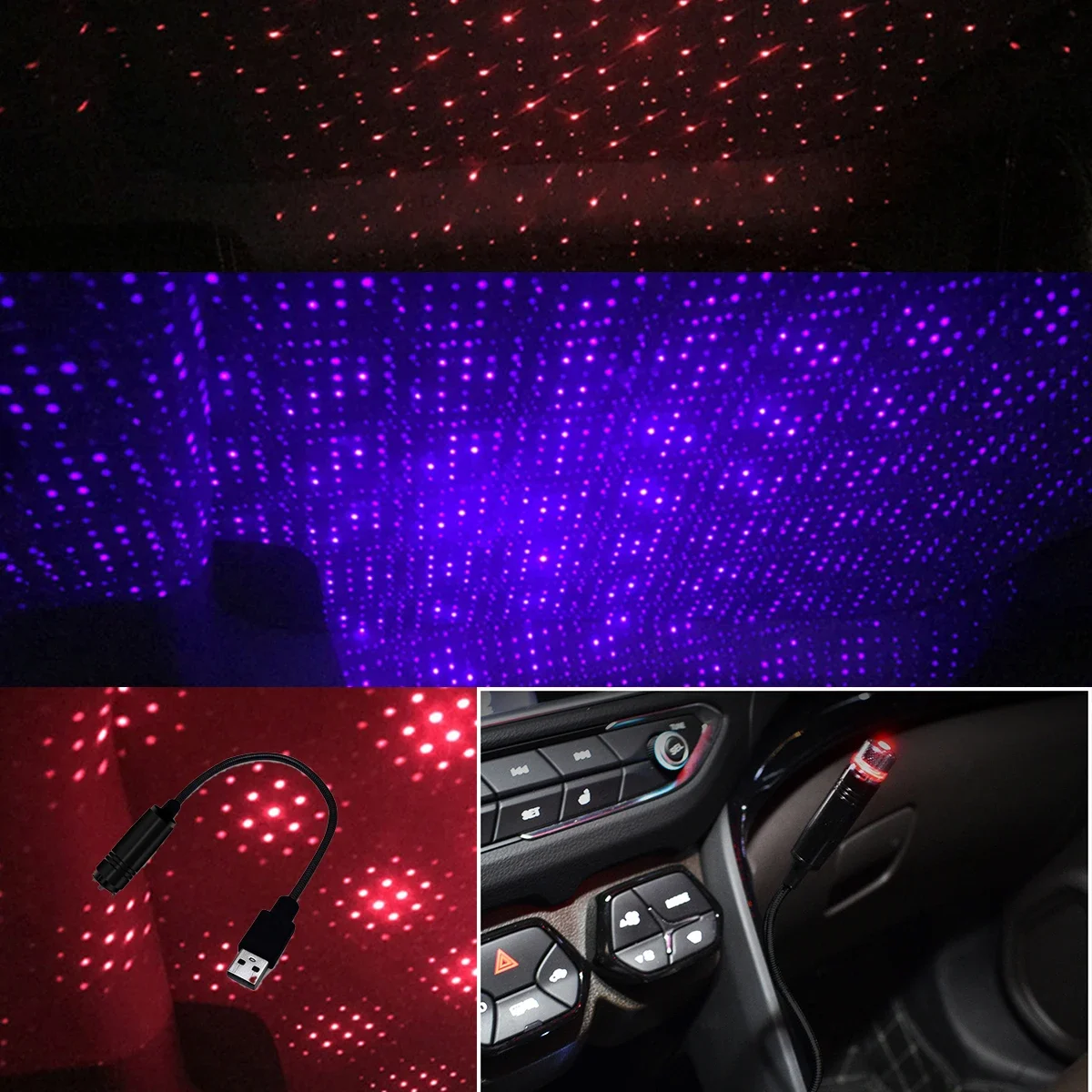 

LED Car Roof Romantic Star Night Light Projector Atmosphere Galaxy Lamp USB Decorative Light Adjustable Car Interior Decor