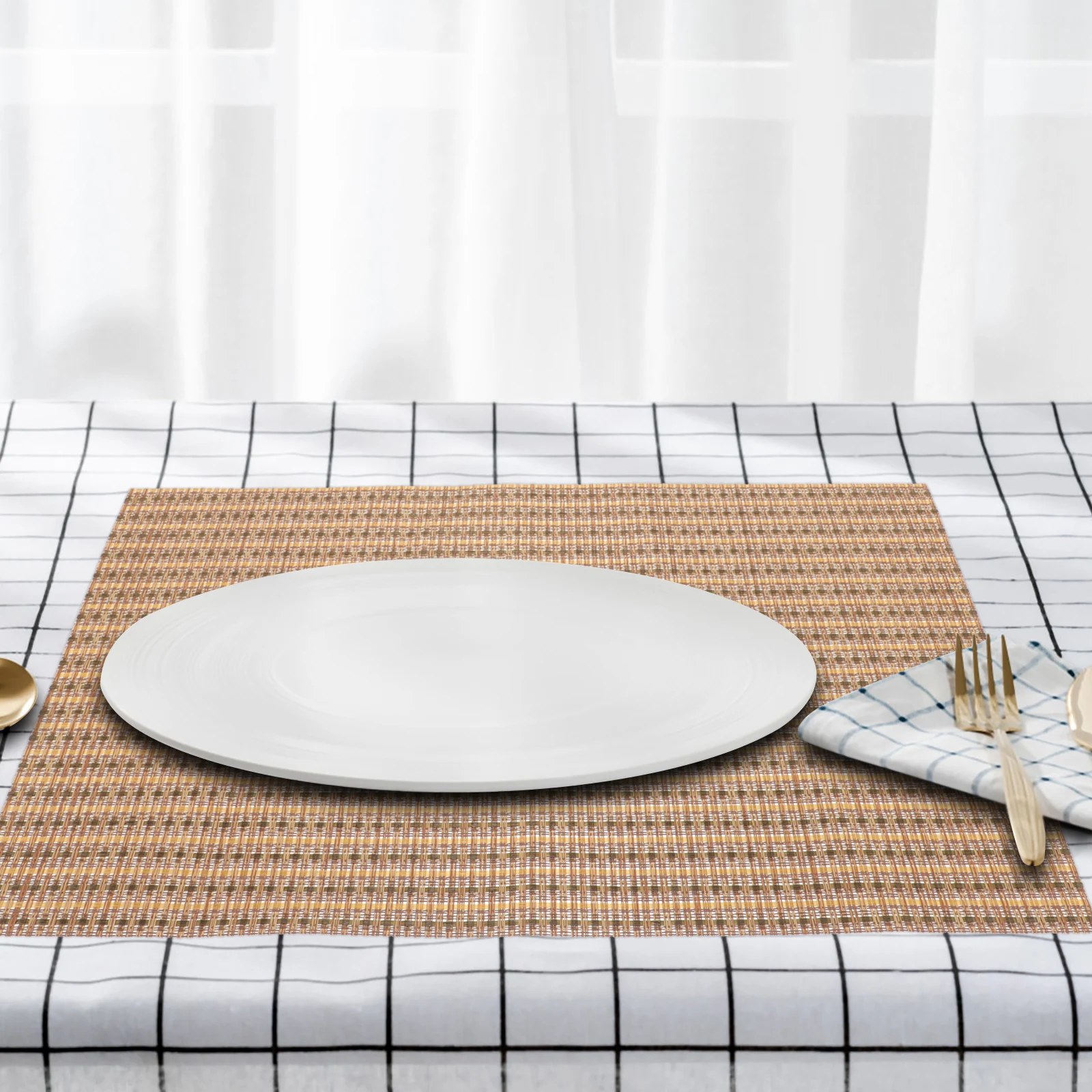 

Rectangular Woven Placemats Rustic Farmhouse Table Mat Set Heat Resistant Coaster for Dining Decor Tea Set Mat