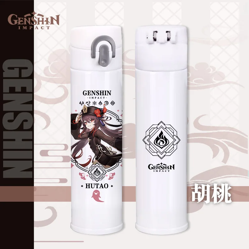 400ml Genshin Impact Thermos Water Bottles Xiao Klee Beelzebul Tartaglia Kawaii Insulated Bottles Vacuum Cup Flask Anime Gifts