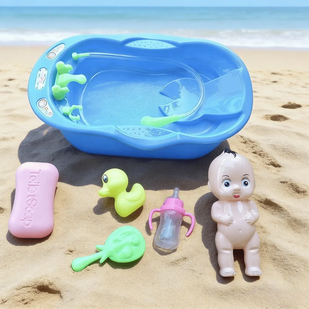 Baby-Puppen-Badeset Spielzeug mit Duscharmatur, Badewanne, Enten-Zubehör für Kinder, Rollenspiel, Wasserspiel, Badespielzeug, Strandspielzeug