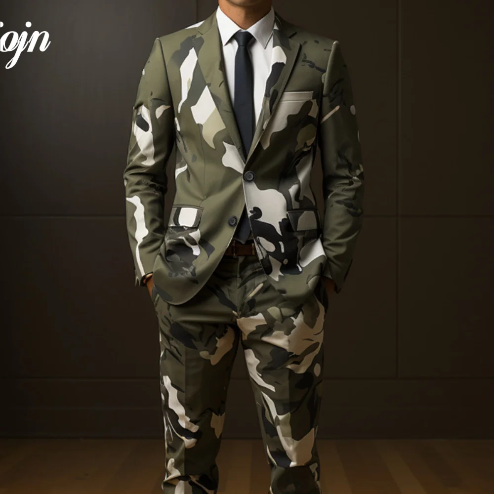 Popular 3D Printed Men Suit Set 2PCS Charming Notched Lapel Suit Wear Classic single-breasted Performance Suit blazer masculino