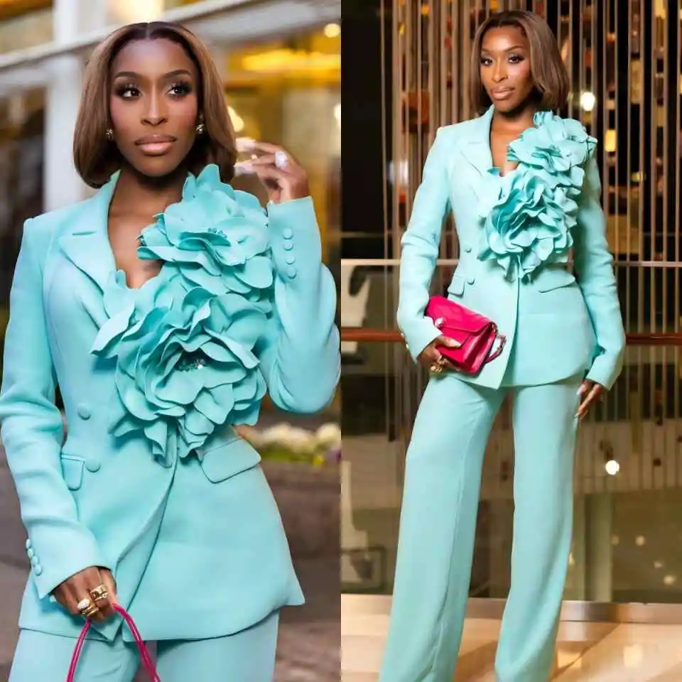 Fashion Women Blazer Sets 2 Pieces Hand Made Big Flowers Customized Formal Lady Coat Pants Wear Guest Party