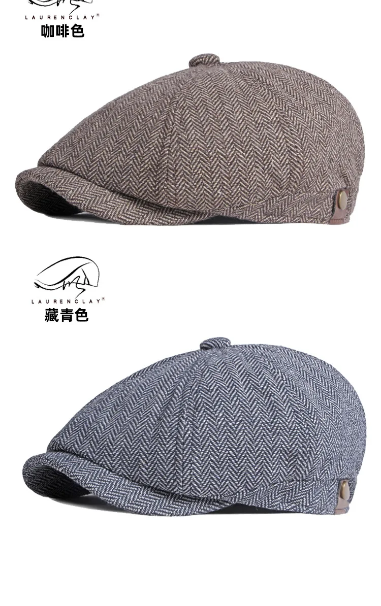 Männer Frauen Wolle Newsboy Caps Fischgräten Flache Kappen Kaffee Britischen Gatsby Caps Herbst Winter Warme Woolen Hüte Gorras – Detail 13