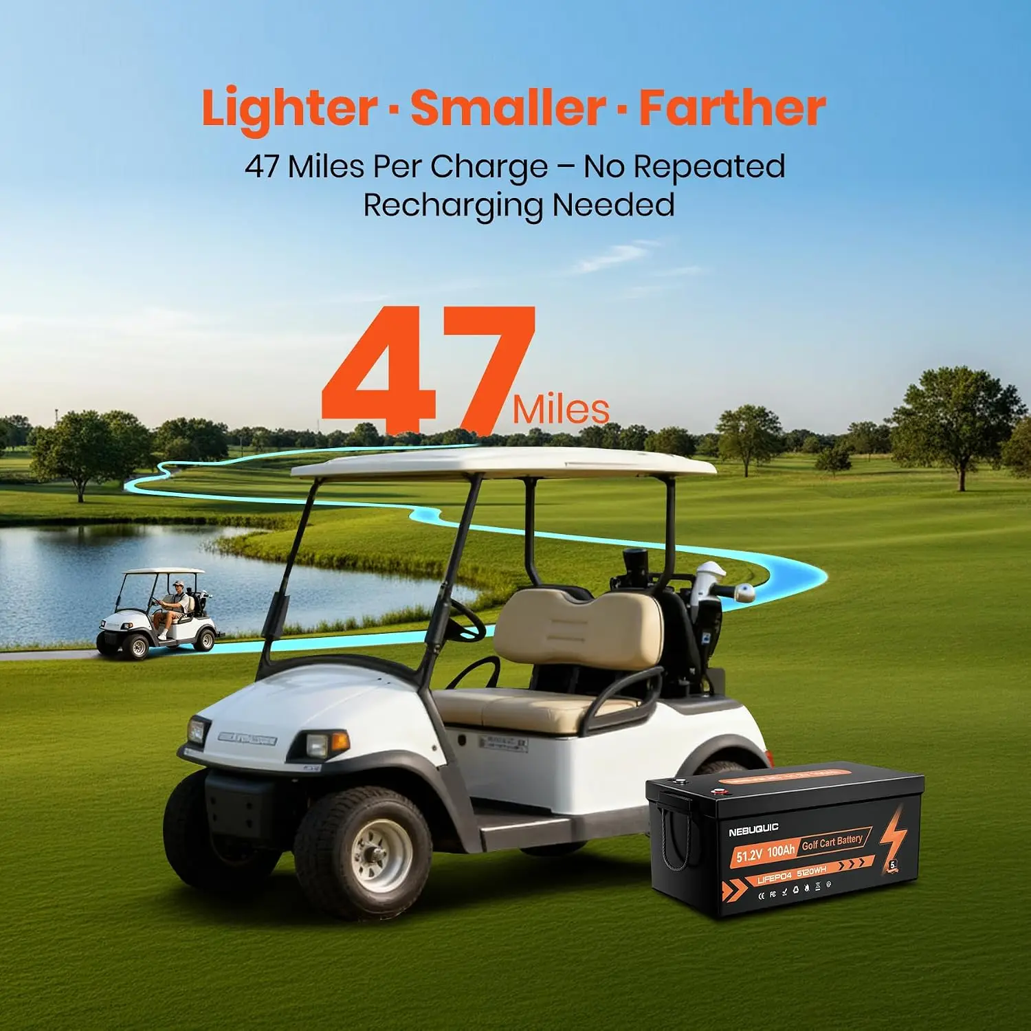 LiFePO4 Lithium Battery for Golf Cart,  volt golf cart batteries with Bluetooth&APP, Custom