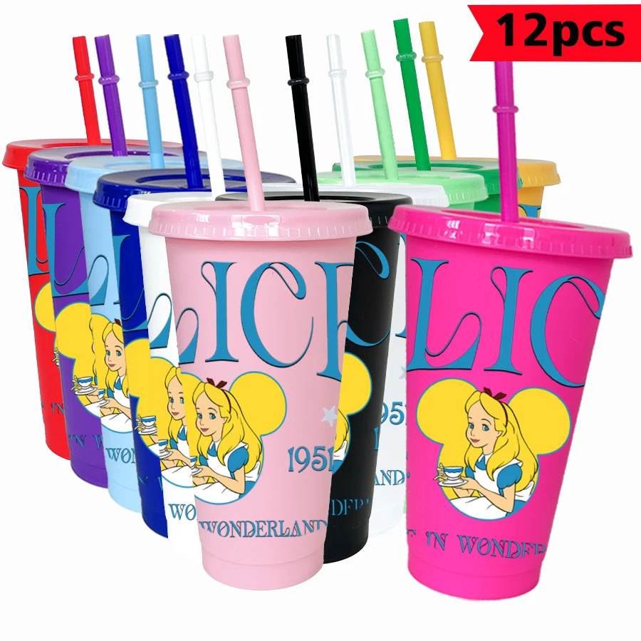 

12 шт./упак., уши мыши Диснея Алисы, 26 унций, цветной пластиковый стакан, посуда для питья на день рождения, кружка для сока, кофе