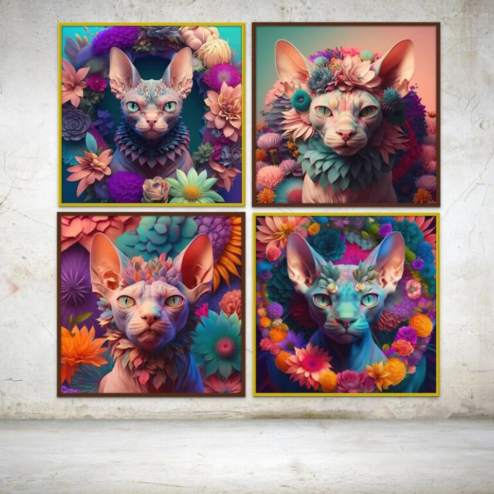 Sphynx Cat DIY Diamond Painting Fantasy Aniamls Full Drill 5D Full Diamond Mosaic Portrait Art DIY Cross Stitch Kit Home Decor