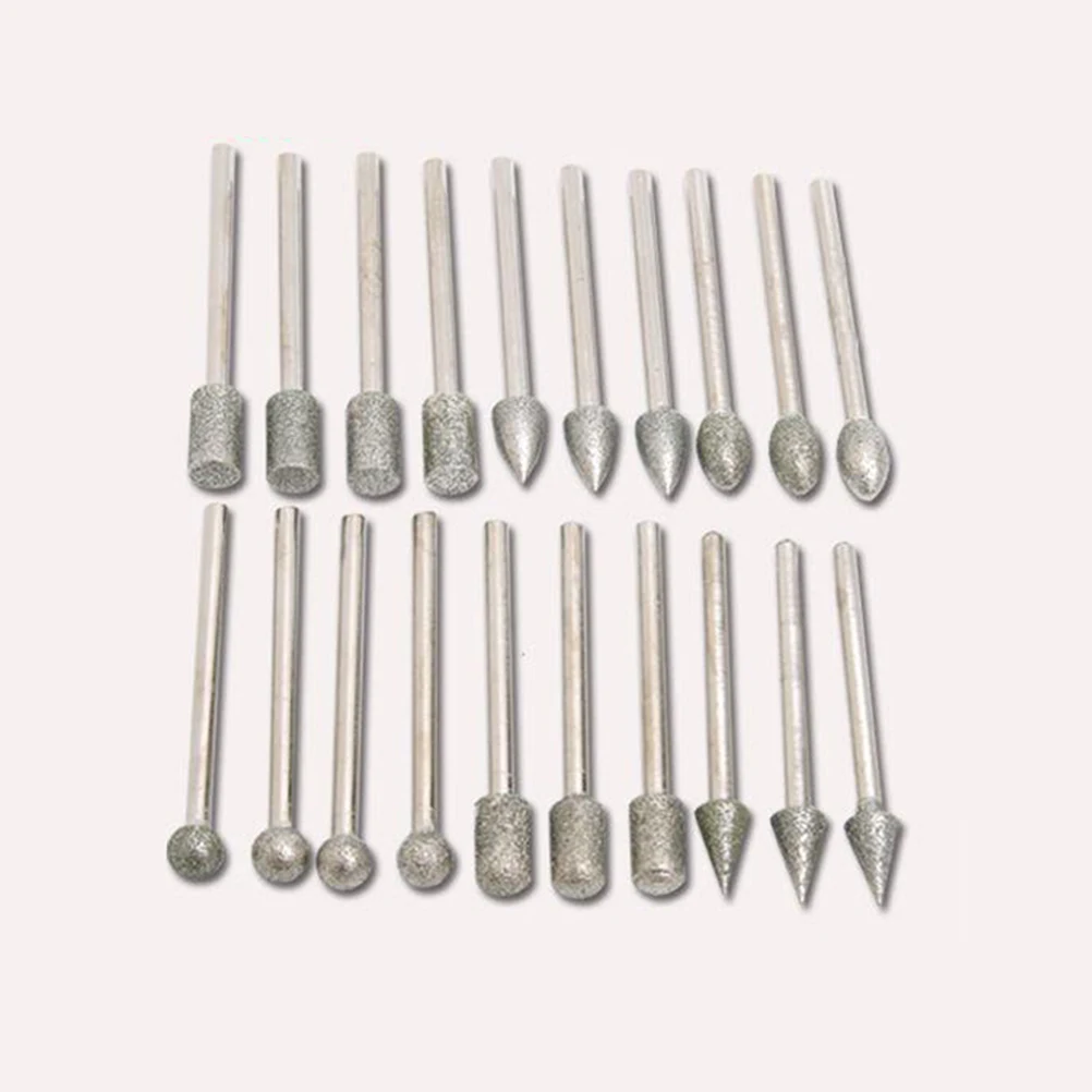 

20pcs Cylindrical Diamond Grinding Head Ceramic Handle Electric Rotary Burrs Stone Carving Tools Jade Precision Glass Abrasive