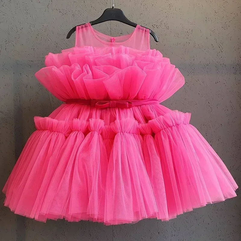 Kids Girls Dress for Wedding Elegant Party Baby Tutu Fluffy Prom Gown Children Bridesmaids Evening Tulle Princess Birthday Dress