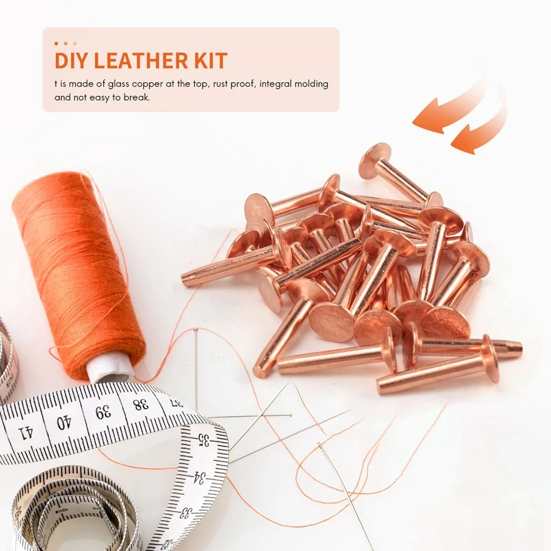 25 Sets Copper Rivet Burrs Washer,3/4 Inch Long Leather Copper Rivet Fastener,for Wallets Leather DIY Craft Supplies