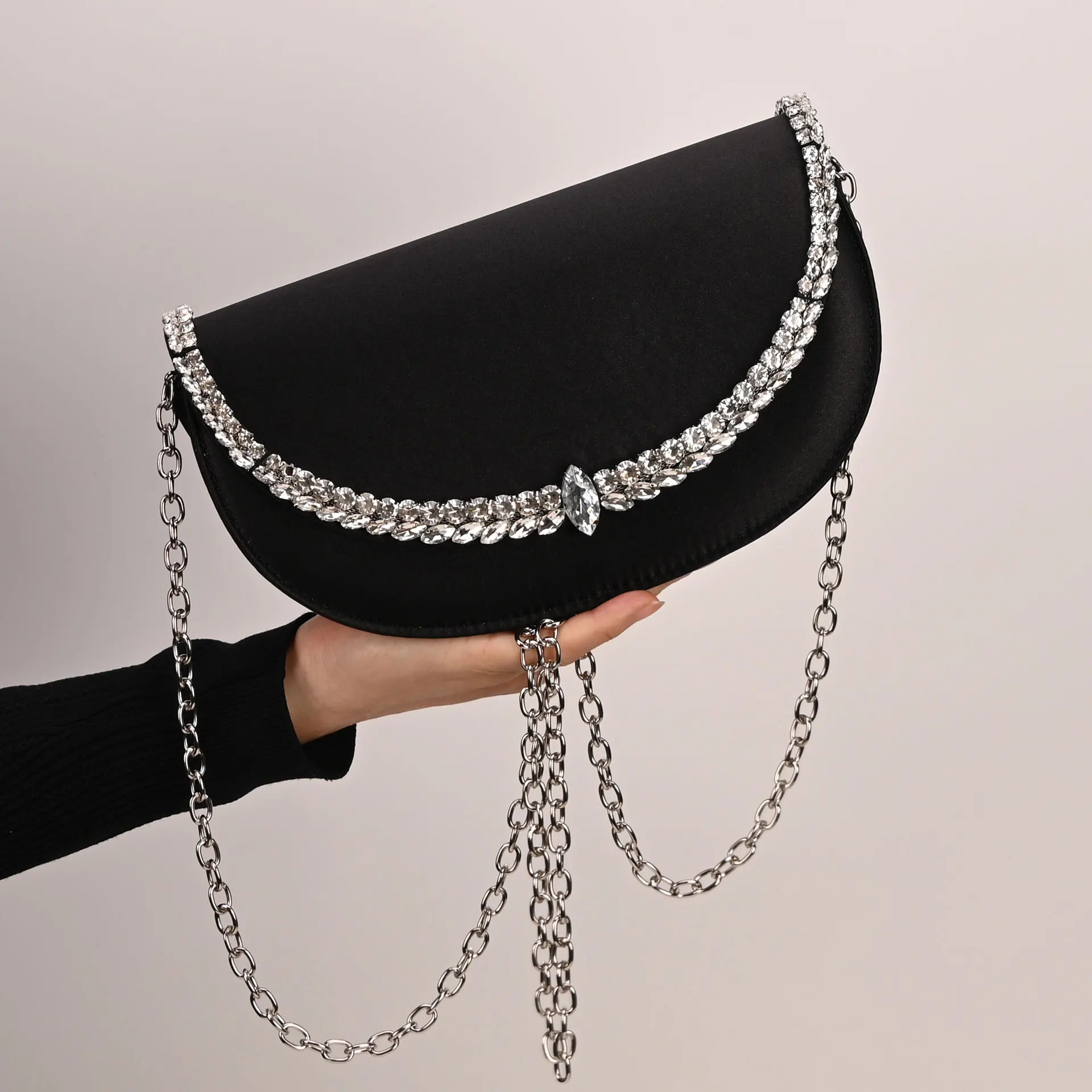 

Elegant Diamonds Evening Bags for Women Clutch Ladies Satin Saddle Bag Rhinestone Shoulder Crossbody Bags Party Wedding Bag NEW