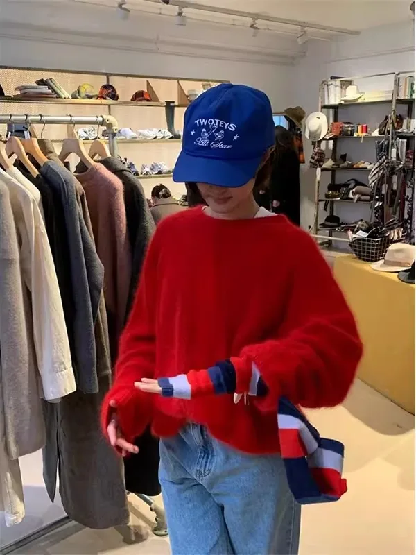 

Lazy Knitted Sweater round Neck Festive Atmosphere Women's Style Soft Cozy Dongdaemun Autumn Winter Selfwill Sweet Style