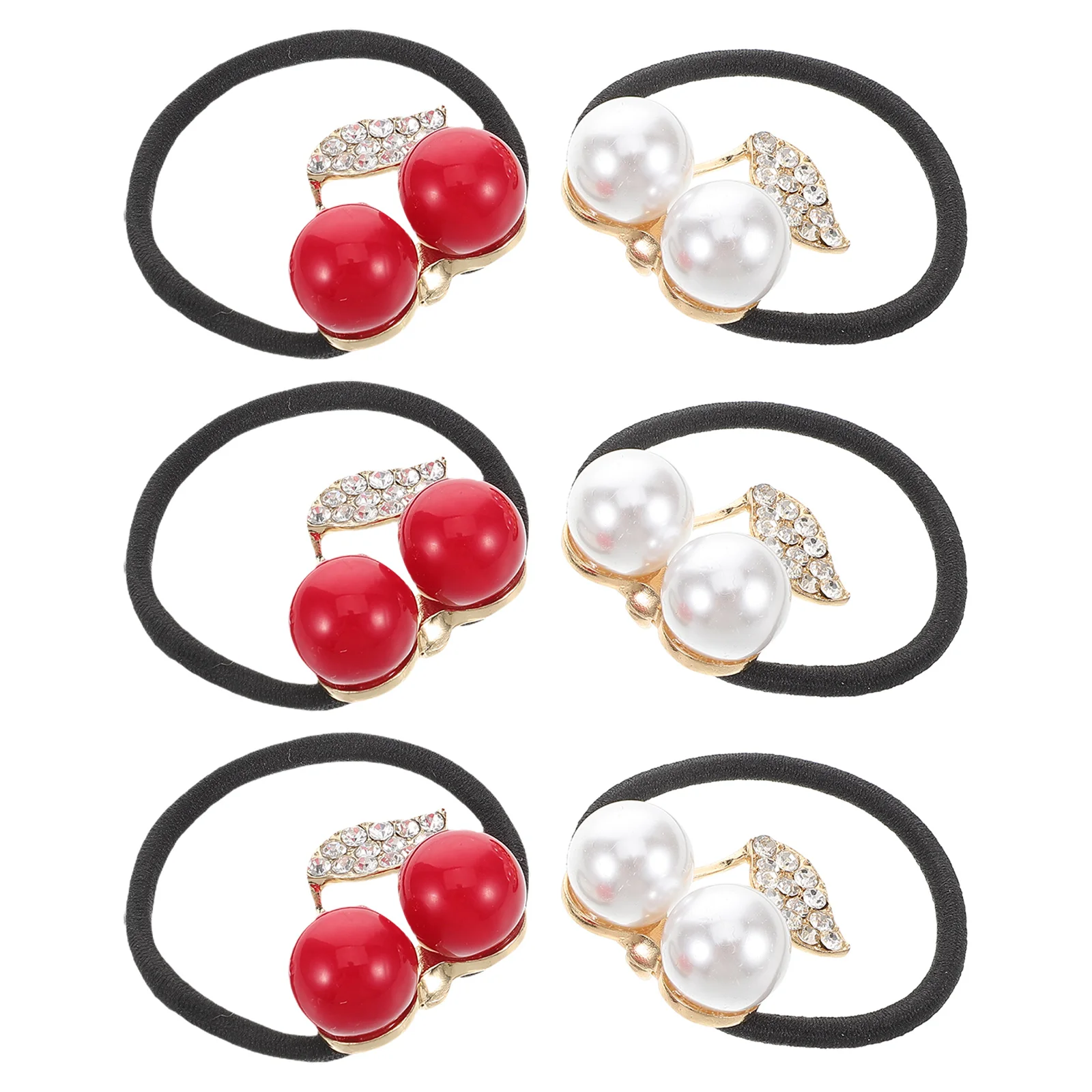 

Rhinestone Cherry Hair Accessories Elastic for Women Pearl naments Ponytail Holders Scrunchies Hair Decorations Rubber