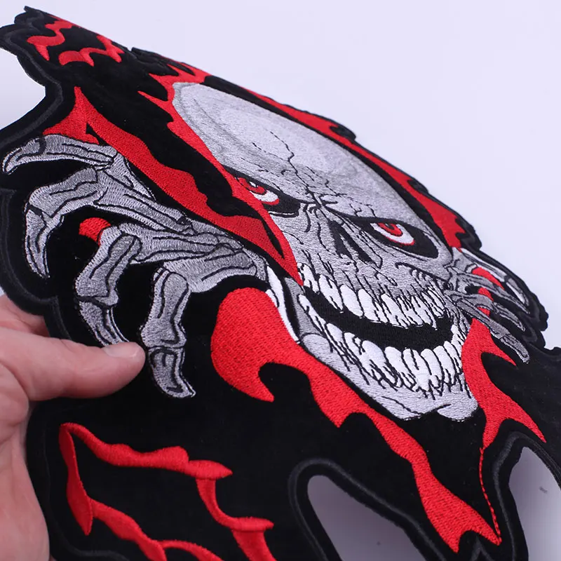 29.4*23.6CM Big Skull Motorcycle Embroidered Patch Iron on Patch for Punk Clothing DIY Sewing Fusible Patch Clorhing Stickers E