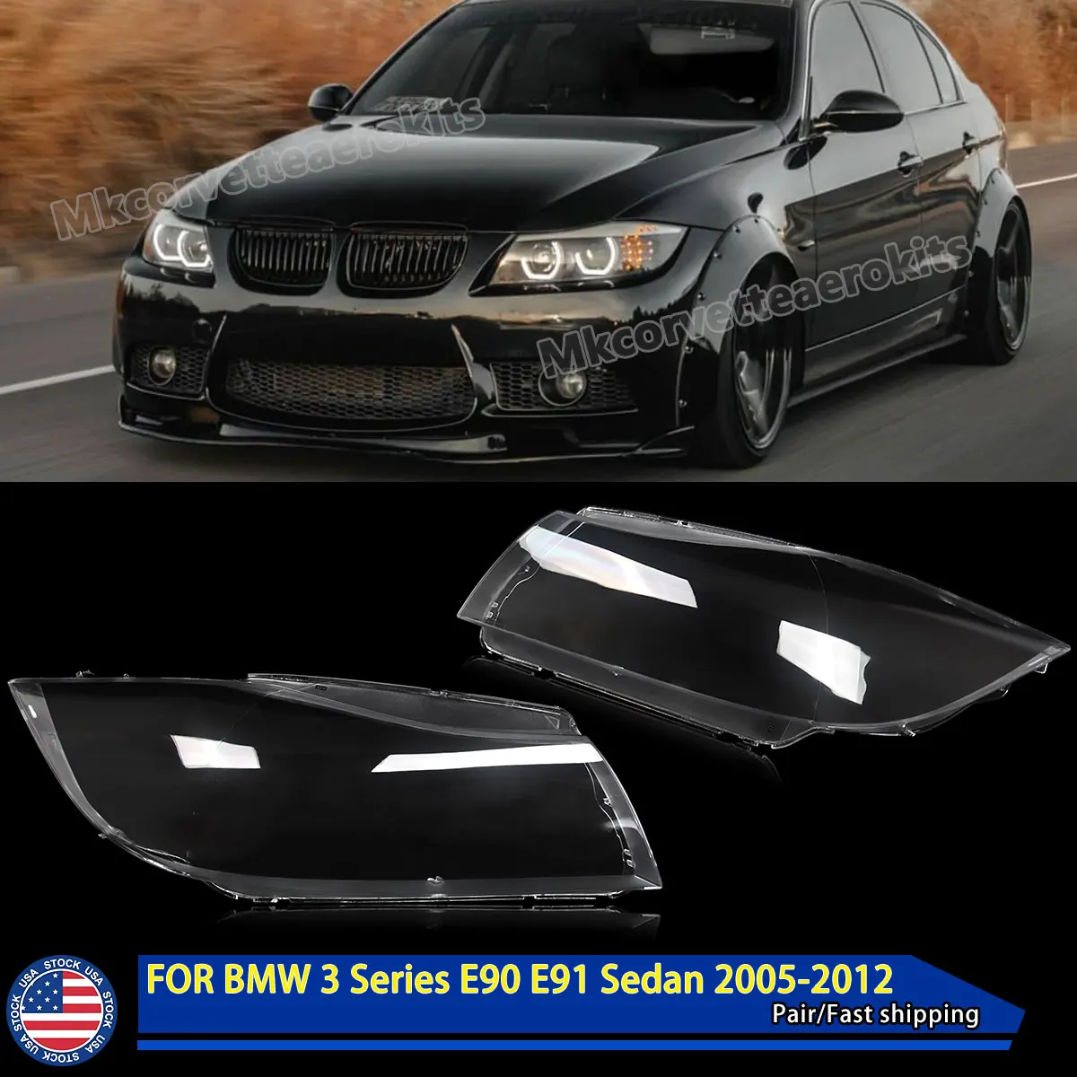 SAIQINGSP headlight Lens Cover Fit For BMW 3 Series E90 Saloon E91 Touring 2005-2008 Car Accessories Tools