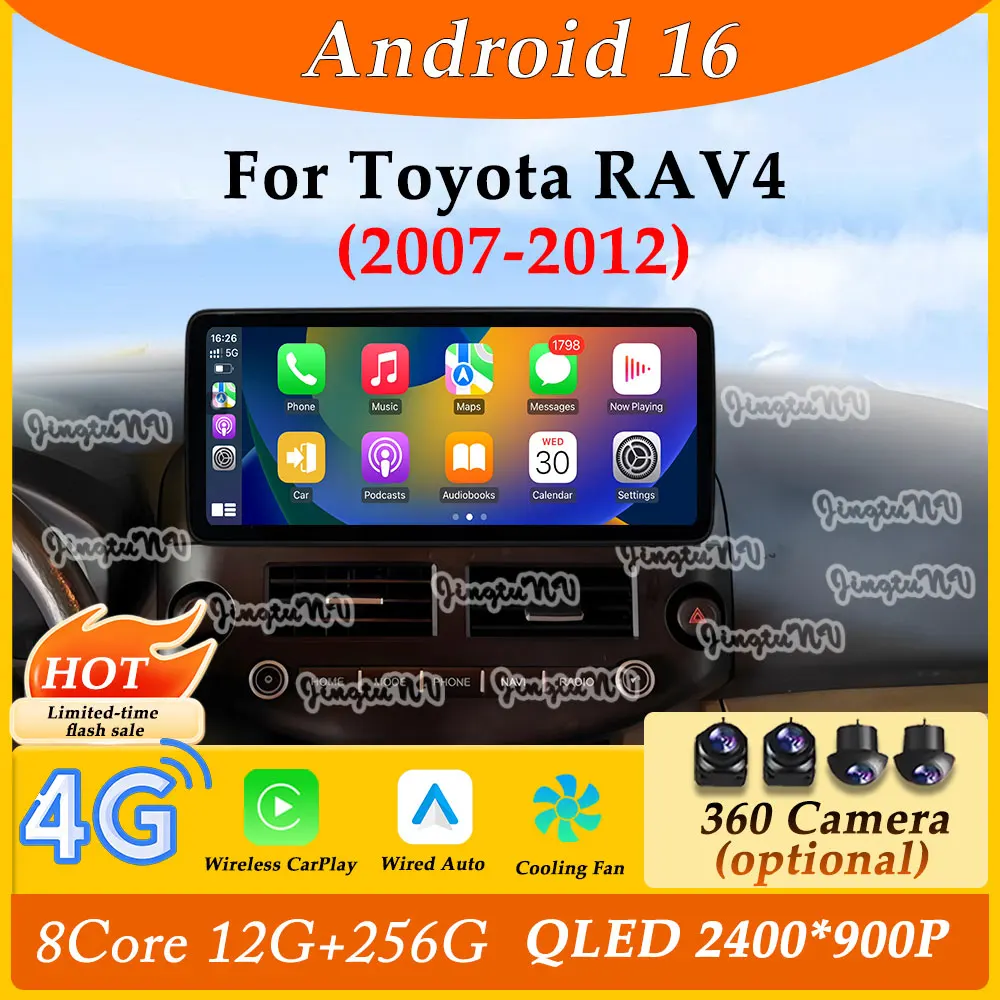 

Ультратонкий экран 12,3 дюйма для Toyota RAV4 2007-2012 CarPlay, автомобильный радиоприемник, видео, мультимедийный плеер, разделенный экран, GPS Navi DSP, стерео