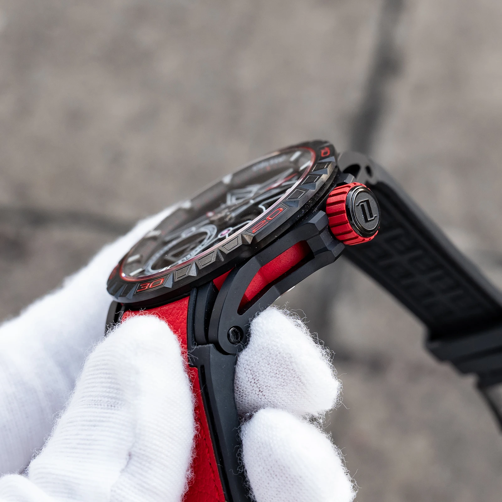 OBLVLO ハイエンド機械式ホイール自動時計ブラックスケルトン発光防水レザーストラップミリタリーウォッチ男性用 LMQ