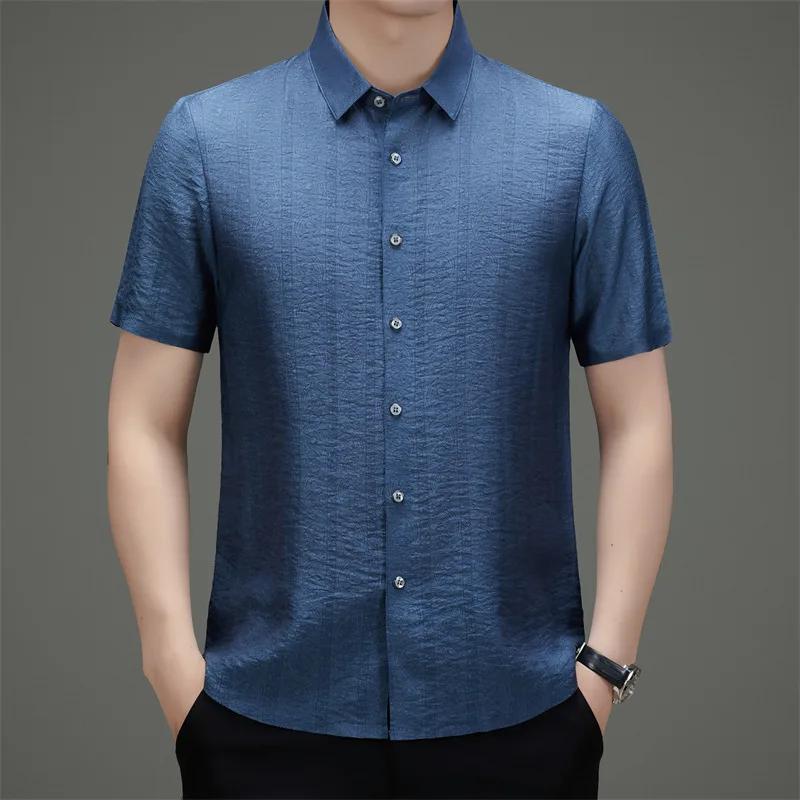 Lyocell&Polyamide Luxury Shirts For Men Short Sleeve Breathable Summer Quality Softness Skin-Friendly Boutique Camisas De Hombre