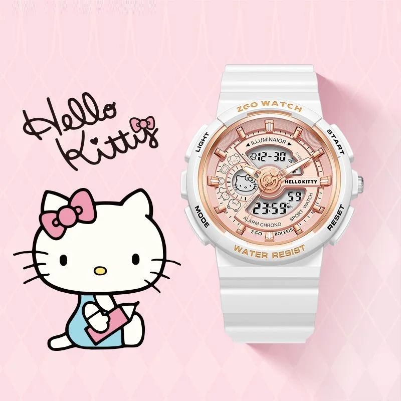 

Sanrio Hello Kitty студенческие спортивные светящиеся водонепроницаемые двойные часы с героями мультфильмов для девочек, элегантные милые светящиеся часы для пожилых людей, подарок на день рождения