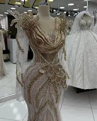 Special Middle East Evening Dresses With Crystals Long Sleeves Formal Occasion Dresses Prom Dresses Robes De Soirée Customized