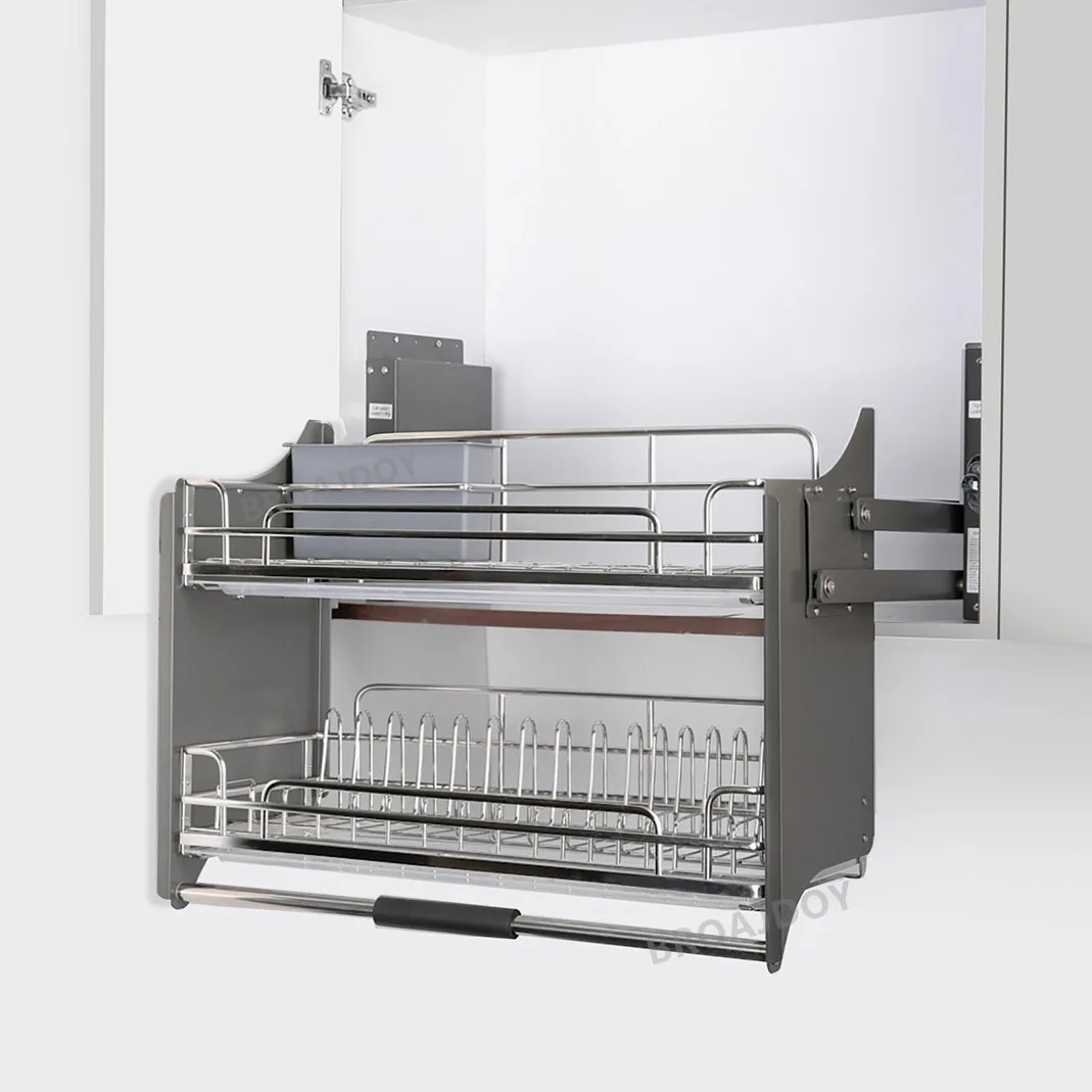 

Cross-border kitchen hanging cabinet lifting dishes basket oval line with chopstick box multi-functional storage basket