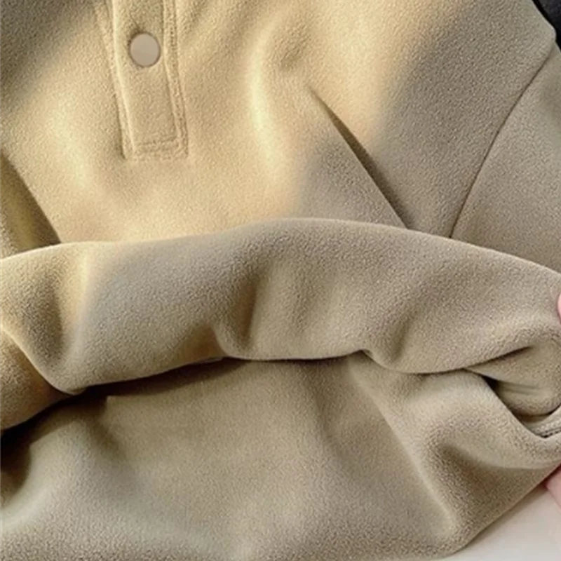 Boys Girls Fleece Sweatshirt Autumn Winter Kids Thick Plush Velvet Warm Pullover Teen Stand Collar Outerwear Children Clothes
