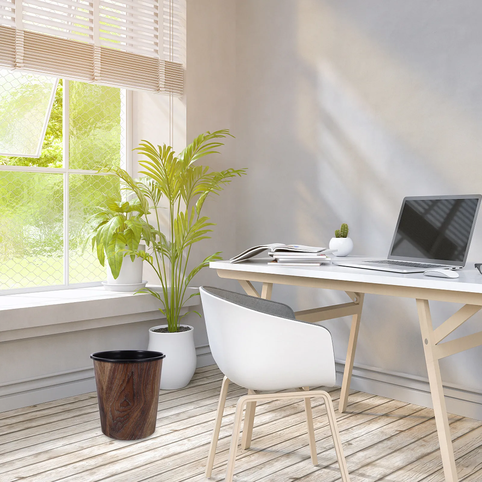 

Stylish Plastic Garbage Can with Wood Texture Finish Ideal for Desk Side Storage Waste Basket Room Decor Waste Basket