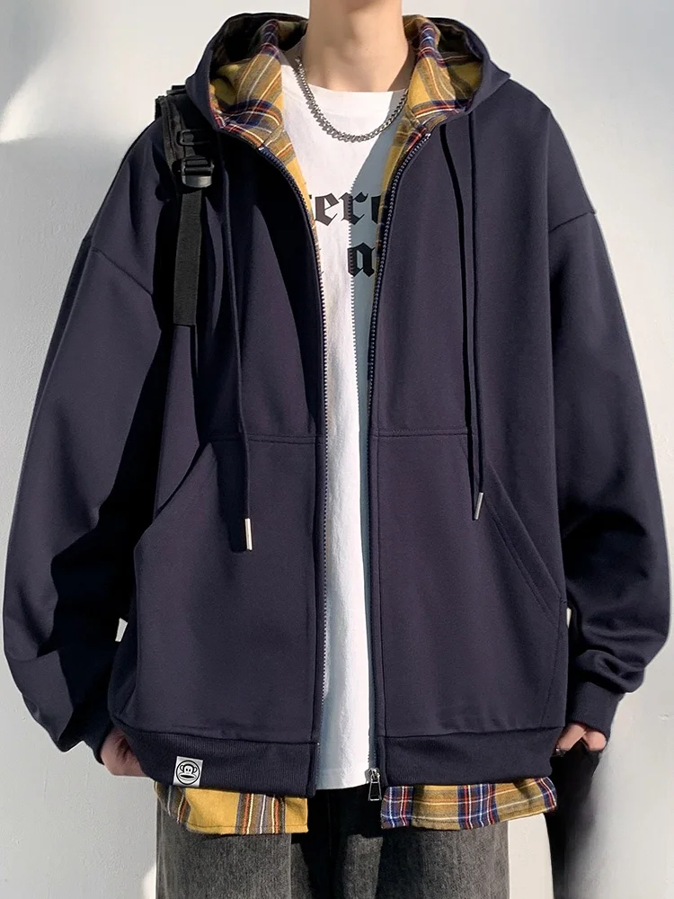 

PaulFrank Large Mouth Monkey Color Blo Plaid Open Cardigan Hoodie Men's Loose Fit Casual Outerwear Autumn Season Polyester ...