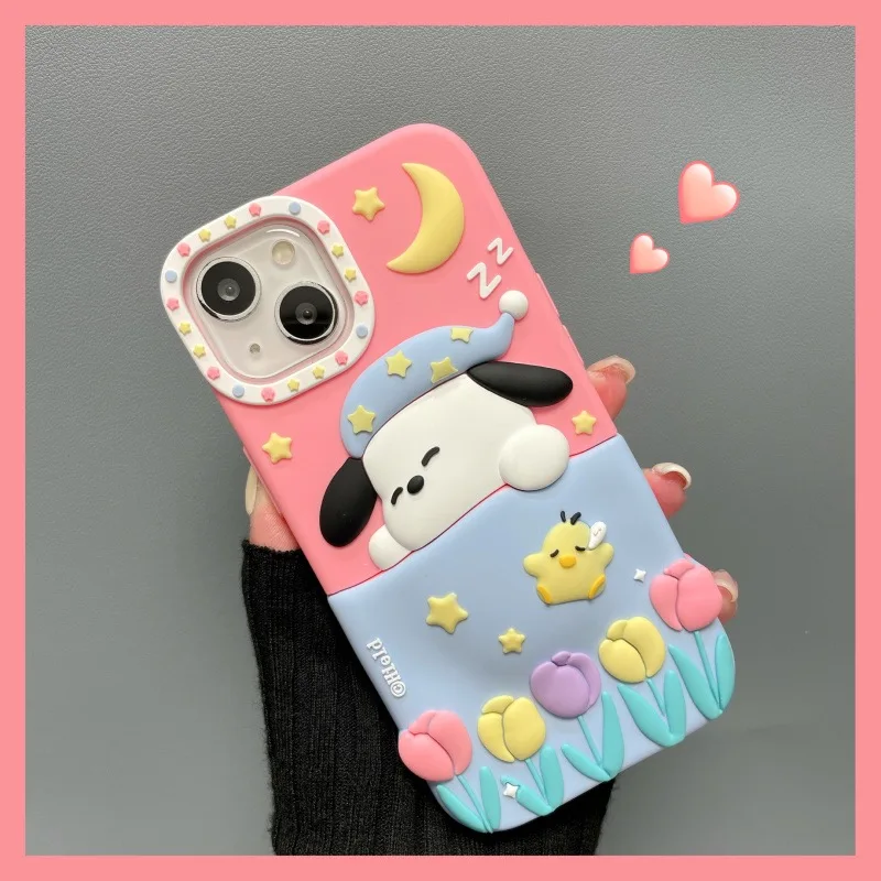 Nuovo! Cartoon 3D Sanrio Black Hello Kitty Pochacco custodia in Silicone per iPhone 11 13 12 14 15 Pro Max Cover posteriore morbida Anti-goccia