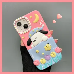 Nuovo! Cartoon 3D Sanrio Black Hello Kitty Pochacco custodia in Silicone per iPhone 11 13 12 14 15 Pro Max Cover posteriore morbida Anti-goccia