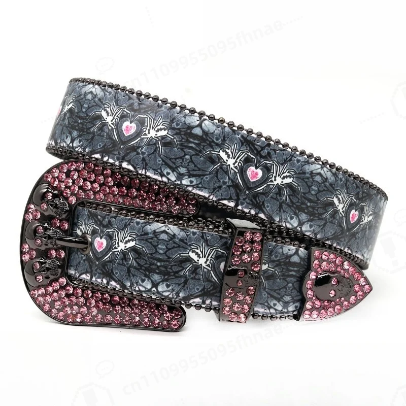 Printed Rhinestone Waist Strap Alloy Pin Buckle Punk Fashion Belt For Men Women Trendy High Grade Decor Accessory
