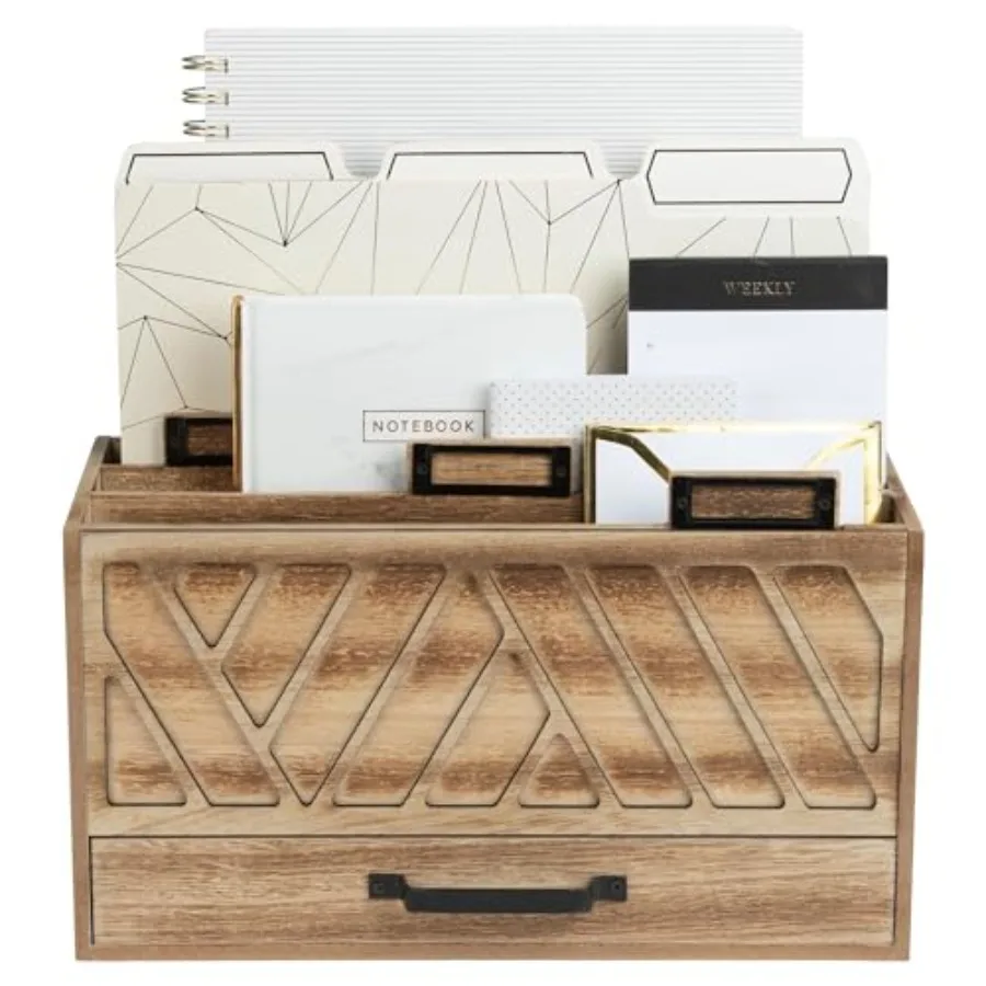 

Настольный органайзер для почты с выдвижным ящиком, трехуровневый сортировщик почты с черными держателями для этикеток, настольный держатель для почты и хранения документов