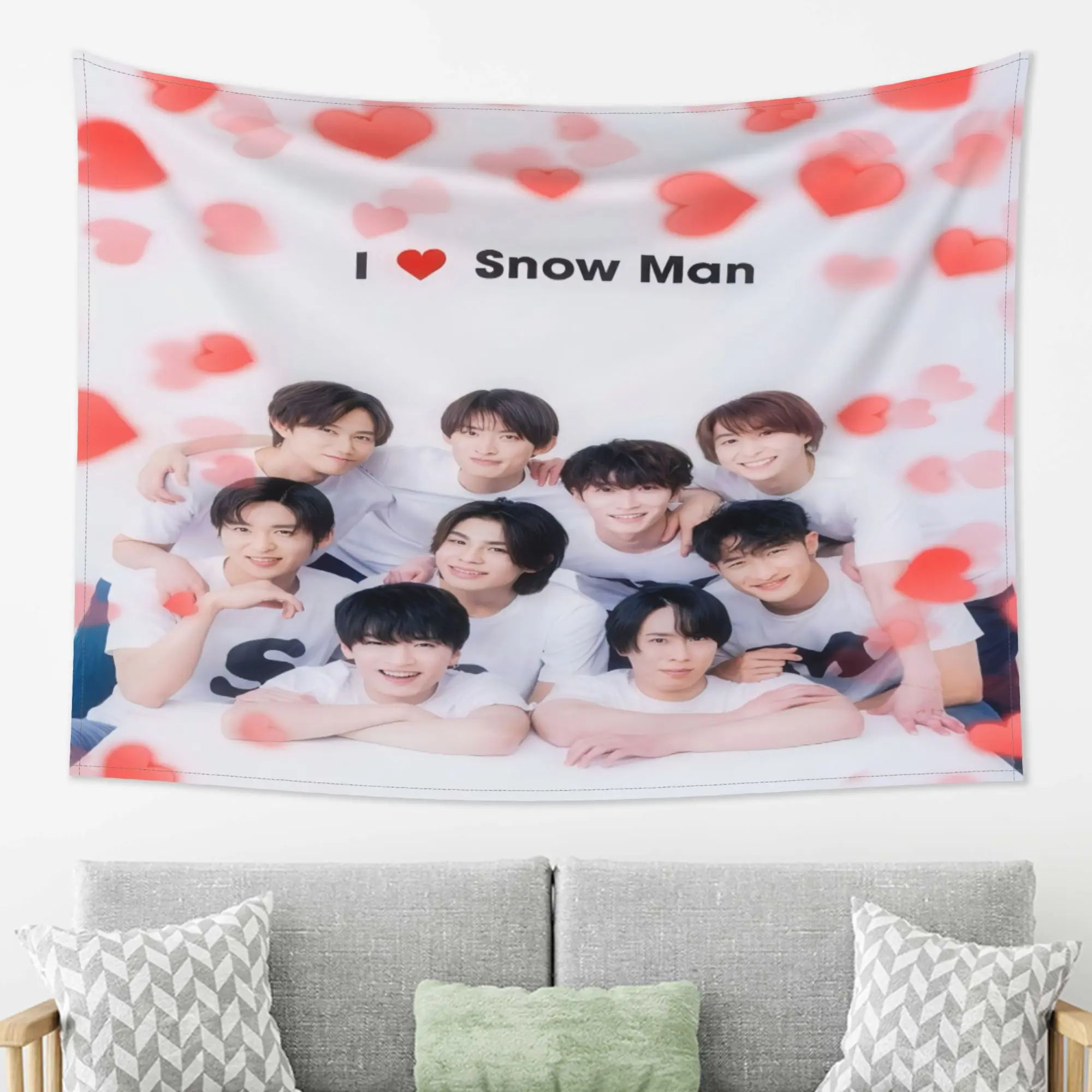 Kpop Boy Group Tapestry, Jpop Idol Photo Wall Hanging, Red Heart Pattern Decor, Fan Merchandise Gift, Dorm Room Backdrop