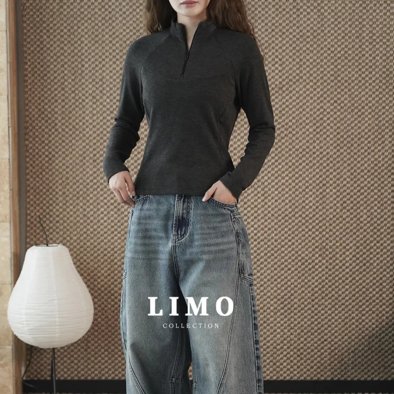 

LIMO Acrylic Tencel Lyocell Casual Basic Top for Women Comfortable Daily Wear Loungewear Slim Fit Long Sleeve Shirt