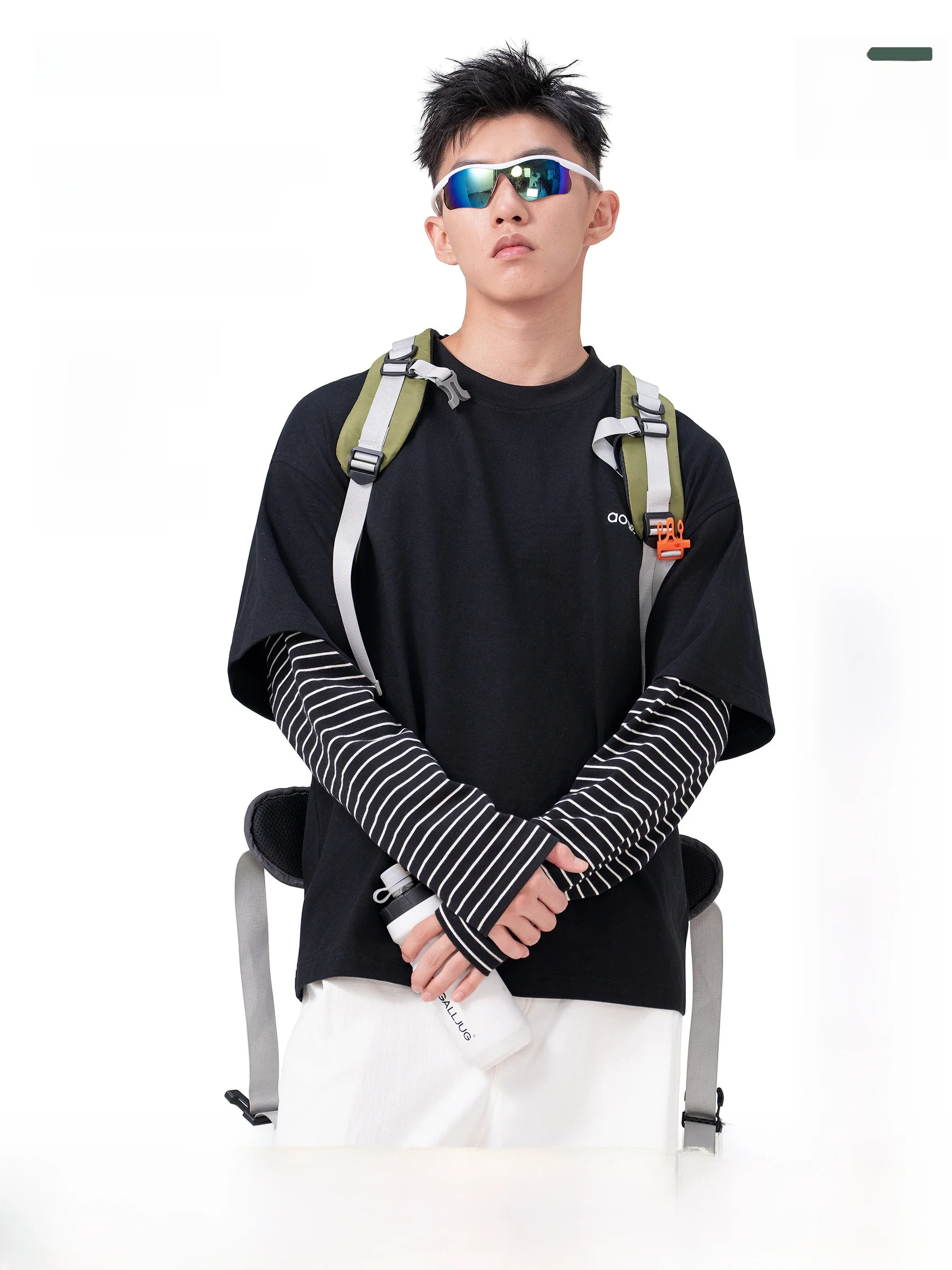 AOGZ Functional Style Color Block Striped Loose Shoulder Sweatshirt Unisex Casual Comfortable Cotton Long Sleeve Hoodie