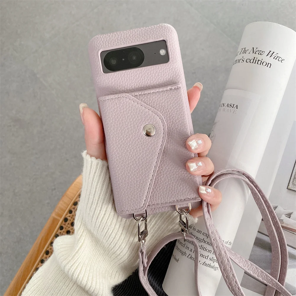 

Crossbody Shoulder Strap Leather Wallet Case For Google Pixel 8 Pro 7 Pro 7a 6a 5a Card Holder Cover For Pixel 6 Pro Soft Case F