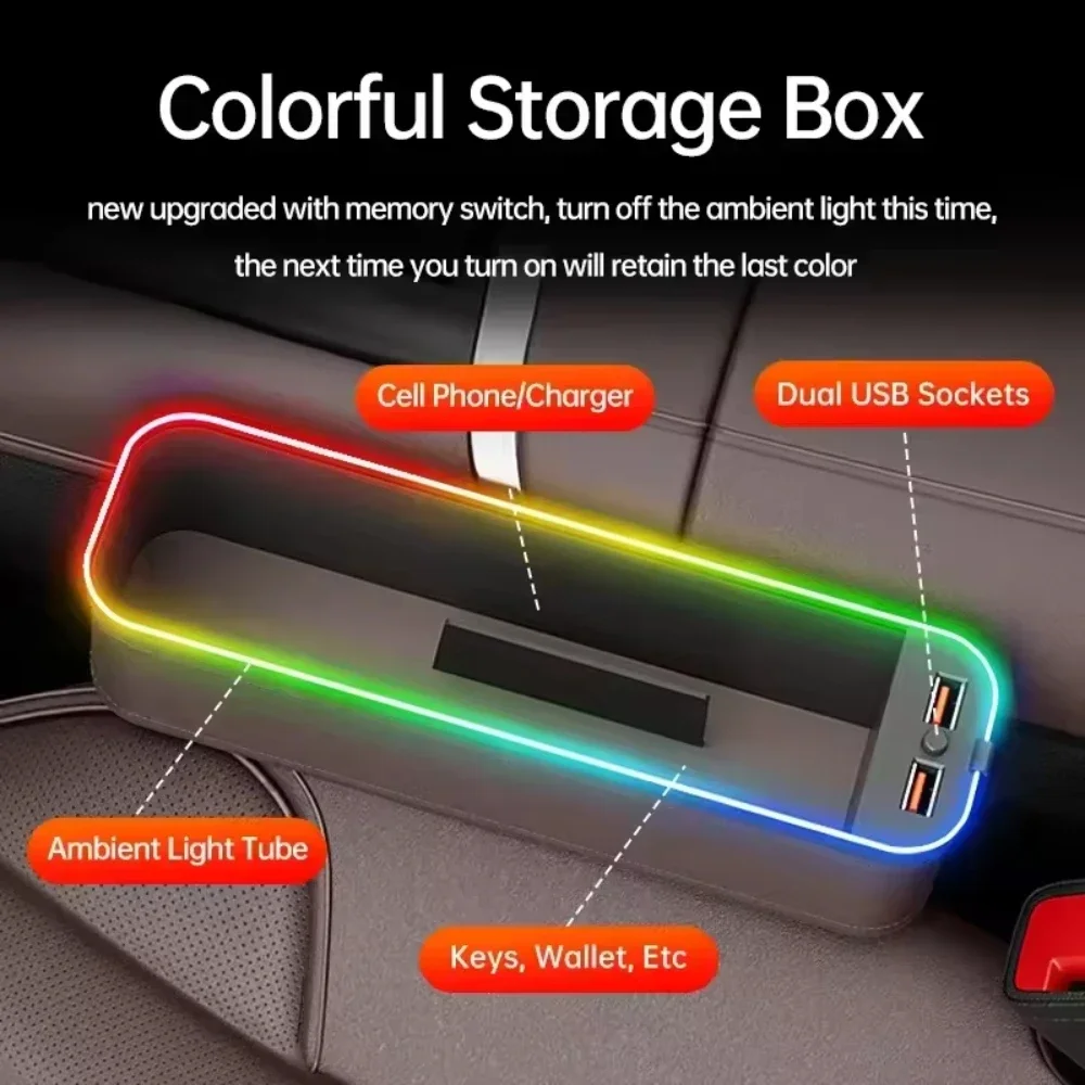 For XPENG G6 G9 P7 P7+ MONA M03 Car Seat Box Stowing Tidying Seat Crevice Storage Box Organizer With USB Charging Port LED Light