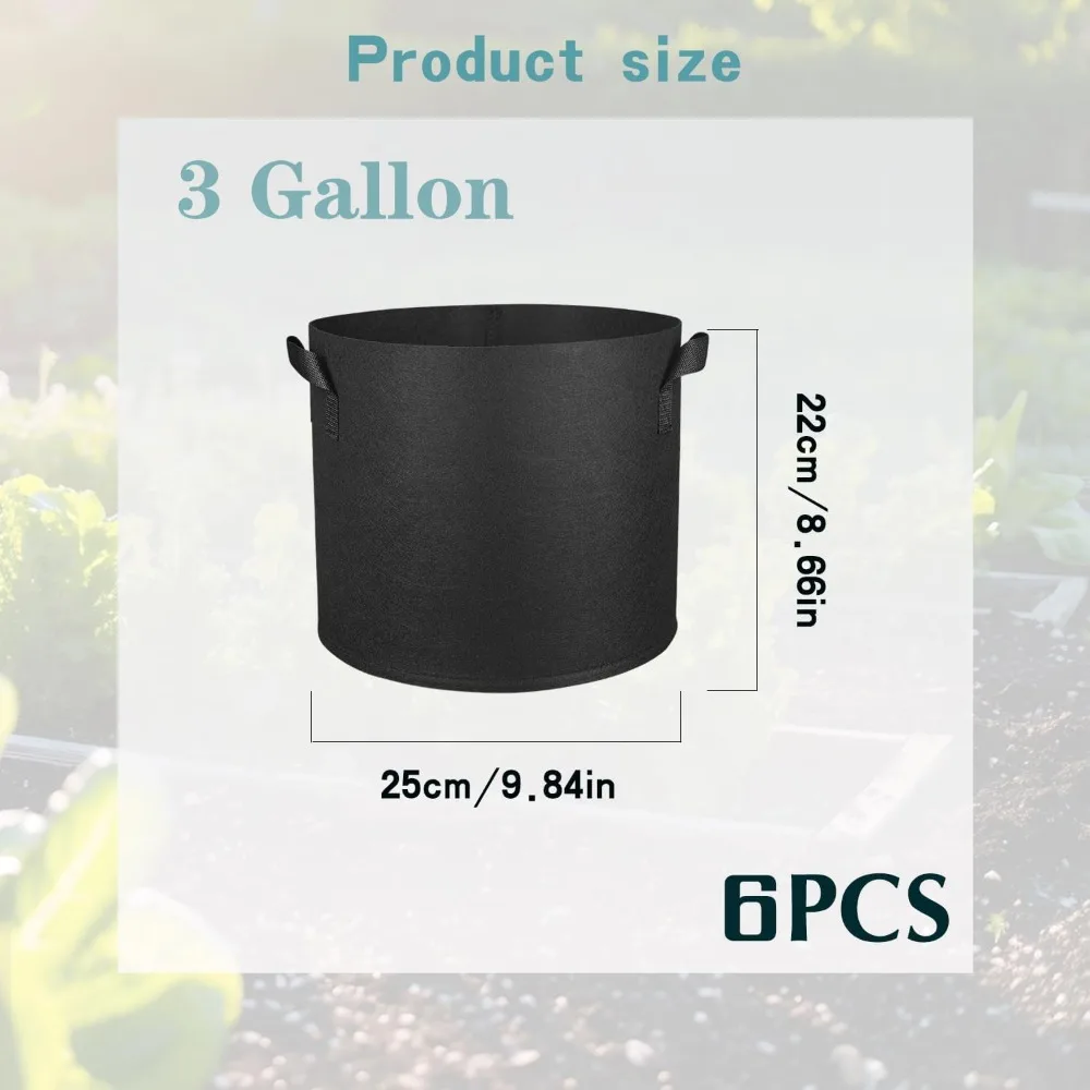 6-piece Set of 3 Gallon 11 Liter Non-woven Fabric Pots with Handles for Planting Tomatoes, Potatoes, and Vegetables