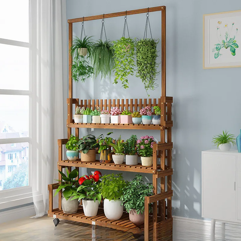 

Anti-corrosive wood flower stand Multi-layer living room Non-deforming balcony flower stand Stepped mobile anti-moth stable