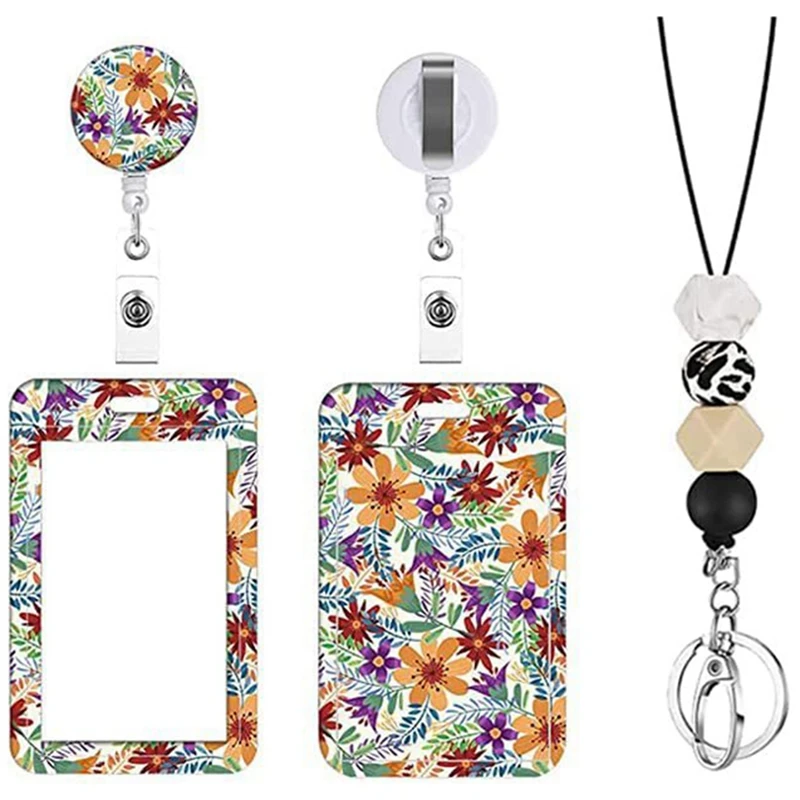 

Cute Floral Lanyards For Id Badge Holder,ID Card Holder With Beaded Lanyard,ID Badge Holder Nurse Teacher Office Gifts