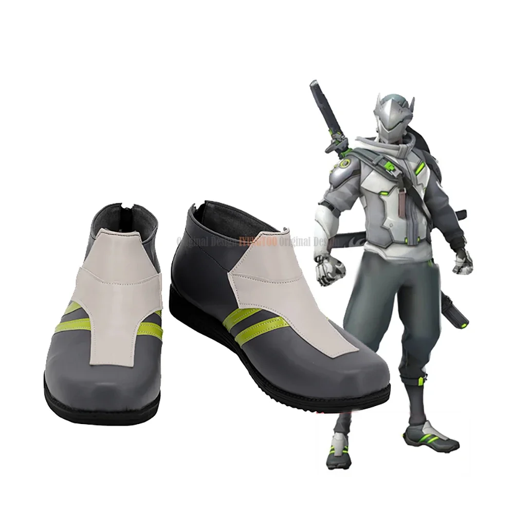 

OW Genji Grey Shoes Cosplay Shimada Genji Cosplay Boots Customized Leather Shoes for Unisex