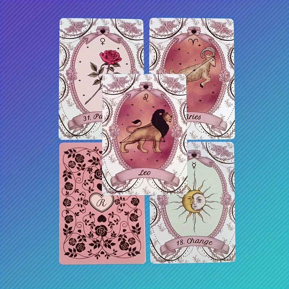 Rosebelle Oracle Cards with Zodiac Signs - 65-Card Portable Fortune Telling Game | Includes Electronic Guidebook