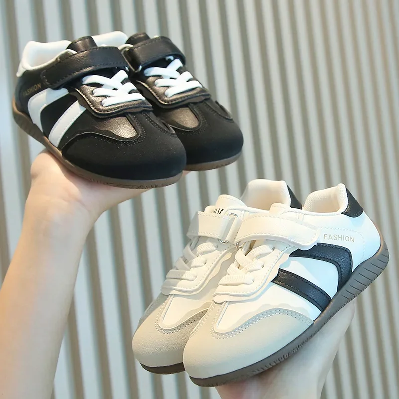 Boys Girls Fashion Sneakers Black Beige Lightweight Children's Sports Shoes School Non-slip Kids Casual Tennis Shoes Hook Loop