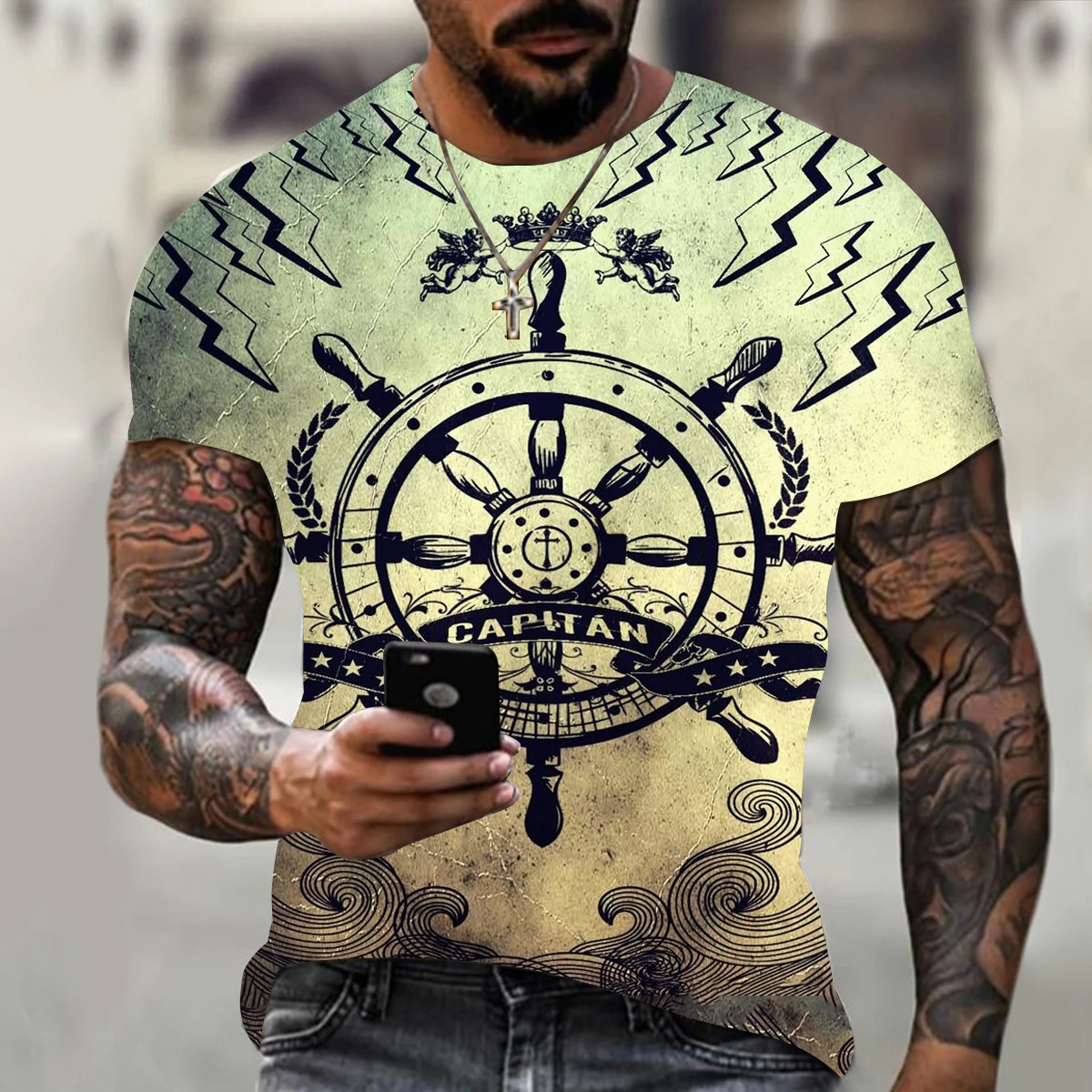 Compass for Men 3D Printed T - Shirt Casual Loose Hip - Hop Short Sleeves Street Fashion Trend White Summer Classic Shirt